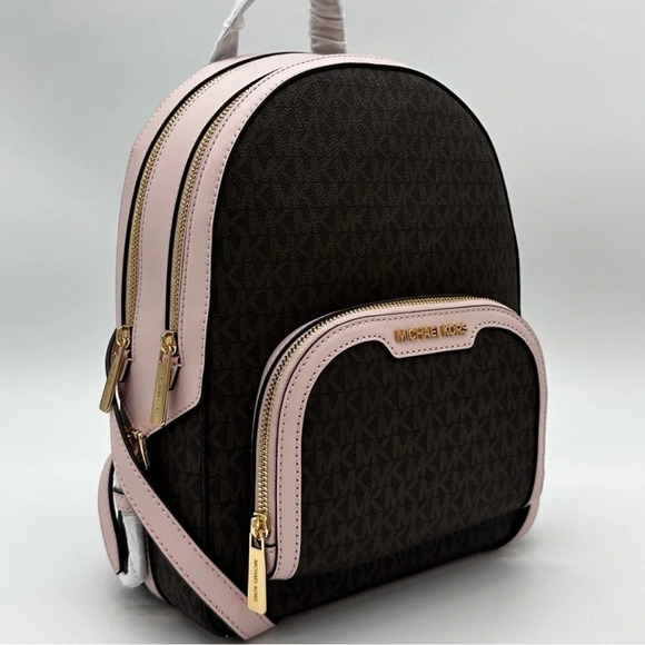 Michael Kors Medium Jaycee Zip Packet Backpack Brown/Light Pink - Picture 1 of 14